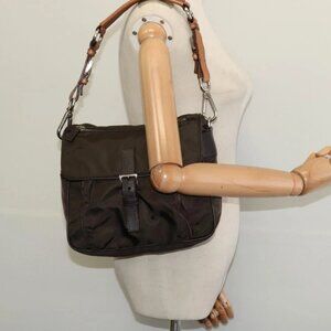 PRADA Shoulder Bag Nylon Khaki Silver Auth 132522